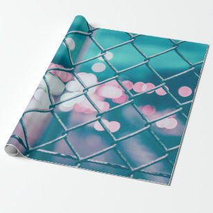 CHAIN LINK FENCE WITH BOKEH LIGHTS WRAPPING PAPER