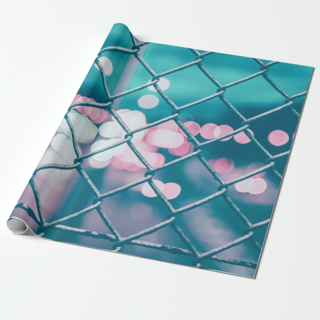 CHAIN LINK FENCE WITH BOKEH LIGHTS WRAPPING PAPER (Unrolled)