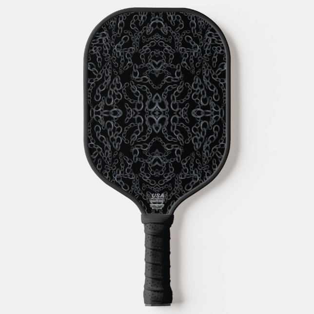 Chained Abstract Mirrored Image Gray On Black Art Pickleball Paddle (Front)