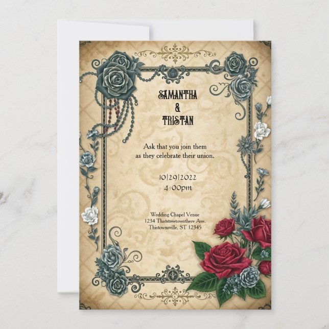 Chained Roses Goth Fantasy Wedding Invitation (Front)