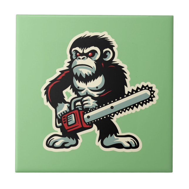Chainsaw Chimp Ceramic Tile (Front)