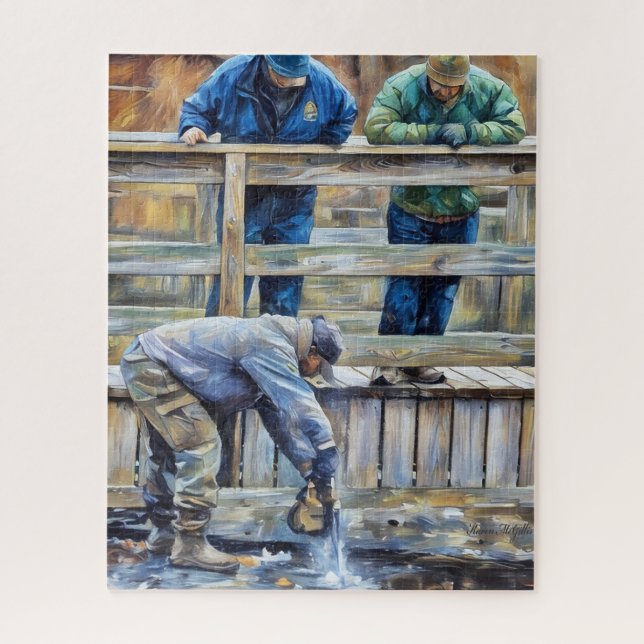 Chainsaw ice Trout Fishing Jigsaw Puzzle (Vertical)