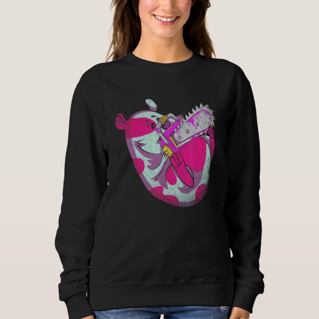 Chainsaw Scary Vaporwave 90s Art Animal Spooky Ham Sweatshirt (Front)