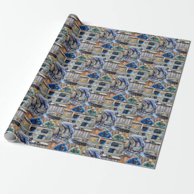 Chainsaw Trout Fishing Wrapping Paper (Unrolled)