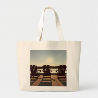 Chairs by the lake large tote bag