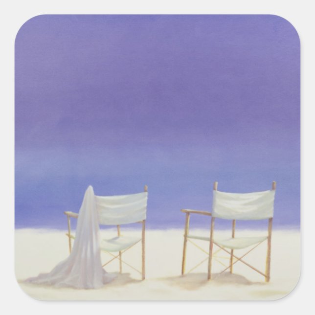 Chairs on the beach 1995 square sticker (Front)
