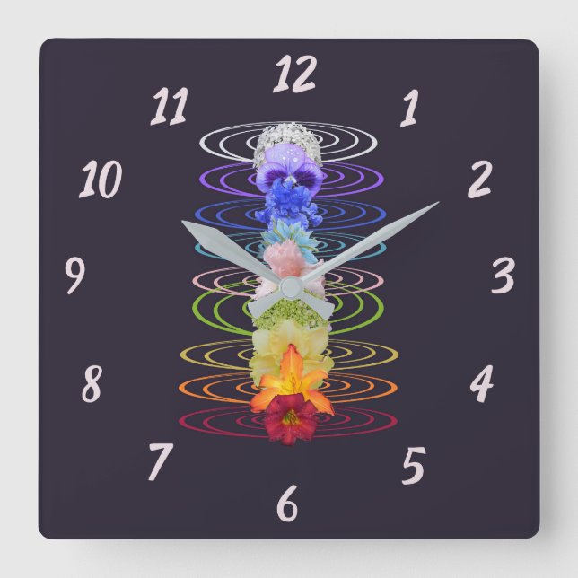 Chakra Energy Zen Yoga Floral Square Wall Clock (Front)