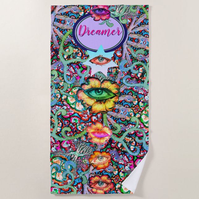 Chakra Floral Dreamer Colourful Unusual Mystical  Beach Towel (Front)