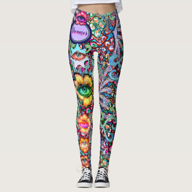 Chakra Floral Dreamer Colourful Unusual Mystical Leggings (Front)