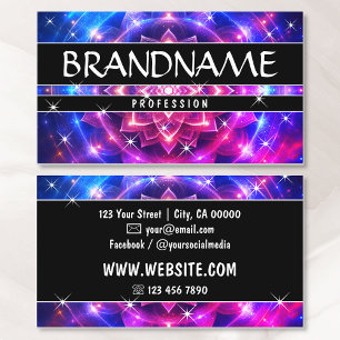 Chakra Flower of Life Glitter Sparkle Stars Pink Business Card