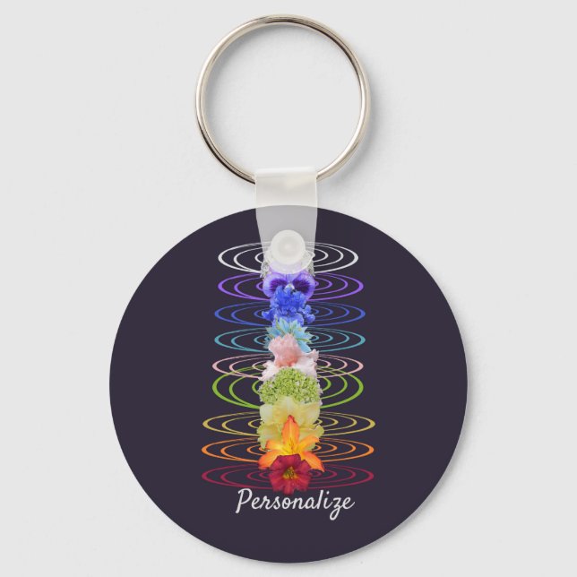 Chakra Flowers Zen Yoga Spiritual Personalised Key Ring (Front)