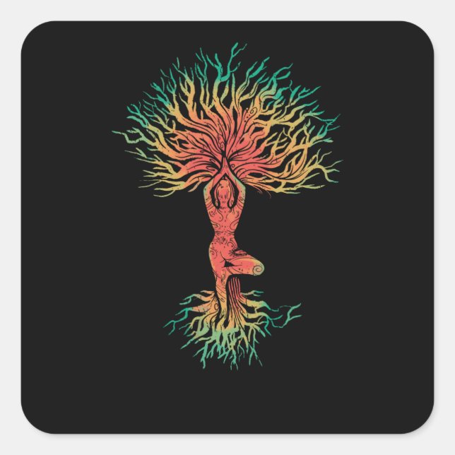 Chakra Hamsa Hand T-shirt Yoga Square Sticker (Front)