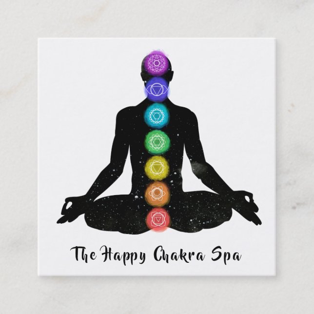 *~* Chakra Healing Meditation Lotus Pose Man Square Business Card (Front)