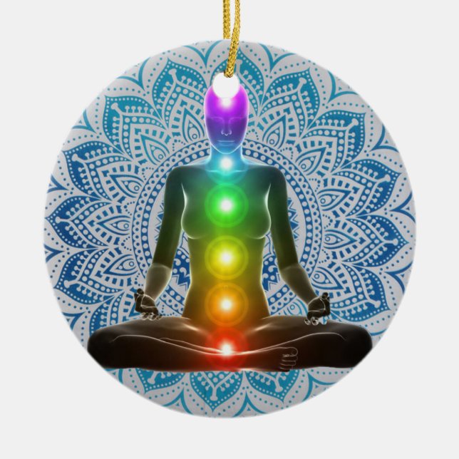 Chakra, Mandala, Spiritual Christmas, Chakra Gifts Ceramic Ornament (Front)