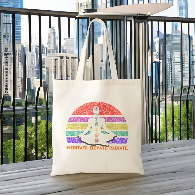 Chakra Meditation Yoga Rainbow Sunset Tote Bag (Creator Uploaded)