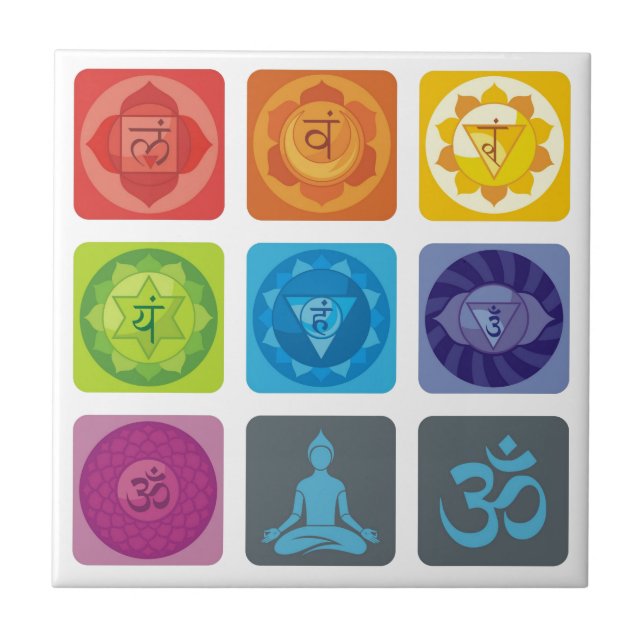 chakra,ohm, aura,zen,chakras,yoga,yogi,healer tile (Front)