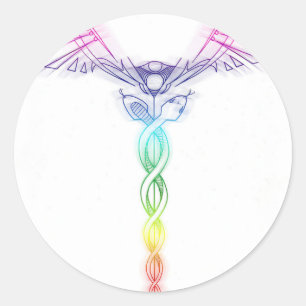 Chakra Rainbow Caduceus Classic Round Sticker