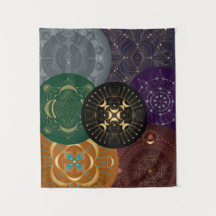Chakra Shadow Mandala Collage Multi-Colour Tapestr Tapestry