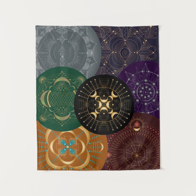 Chakra Shadow Mandala Collage Multi-Colour Tapestr Tapestry (Front)
