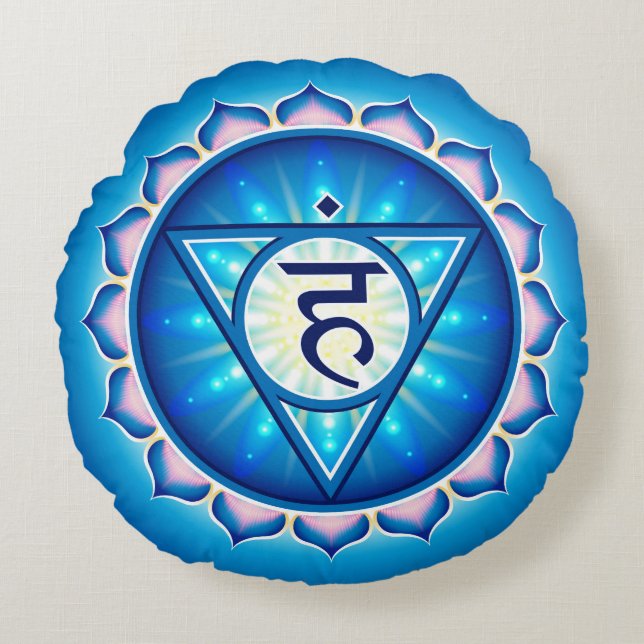 Chakra Vishuddha Yoga Round Pillow (Front)