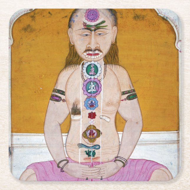 Chakra Yoga Illustration for Meditation Square Paper Coaster (Front)