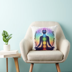 Chakras Meditation Art Seven Colourful Symbols Cushion