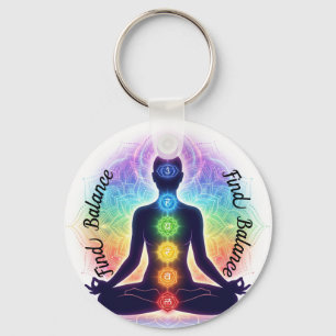 Chakras Meditation Art Seven Colourful Symbols Key Ring