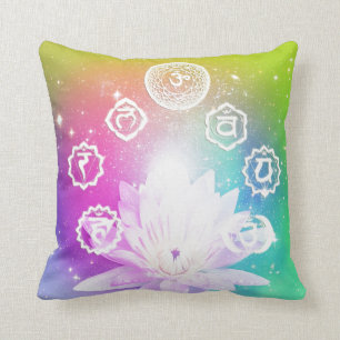 Chakras,red,orange,yellow,green,turquoise,purple Cushion