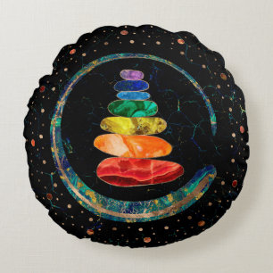Chakras Zen Stones and Enso circle Round Cushion