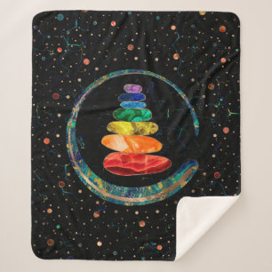 Chakras Zen Stones and Enso circle Sherpa Blanket