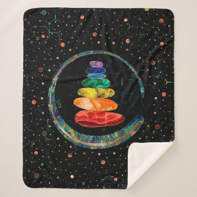 Chakras Zen Stones and Enso circle Sherpa Blanket (Front)
