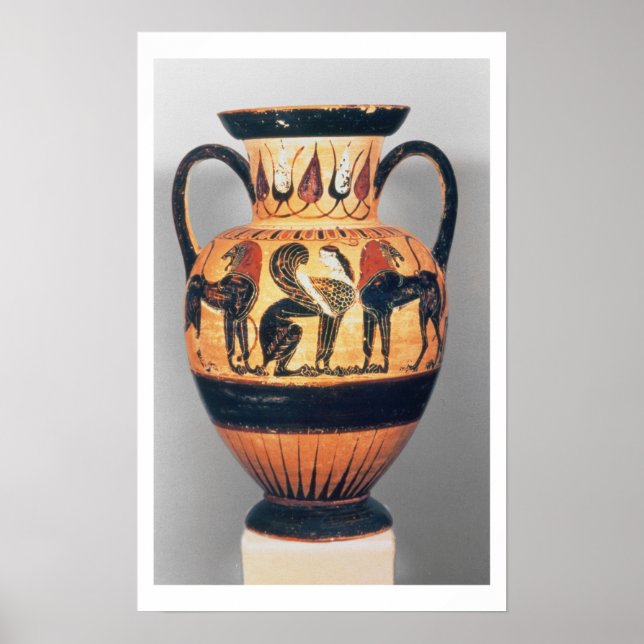 Chalcidian black figure amphora depicting a sphinx poster (Front)
