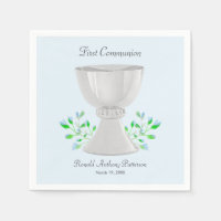Chalice and Blue Buds Greenery First Communion