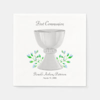 Chalice and Blue Buds Greenery First Communion