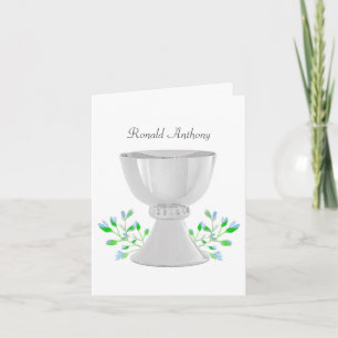 Chalice Blue Buds Greenery First Communion Note Card
