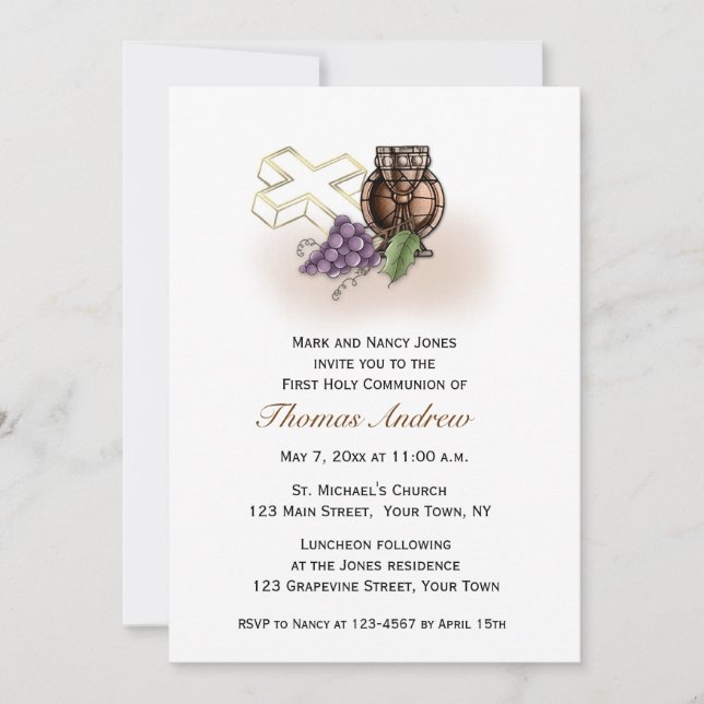 Chalice, Cross, Grapes Communion Invitation (Front)