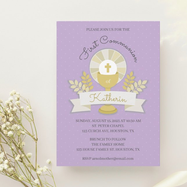 Chalice, purple first communion invitation (Creator Uploaded)