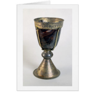 Chalice with jewels and an inscription on the bord