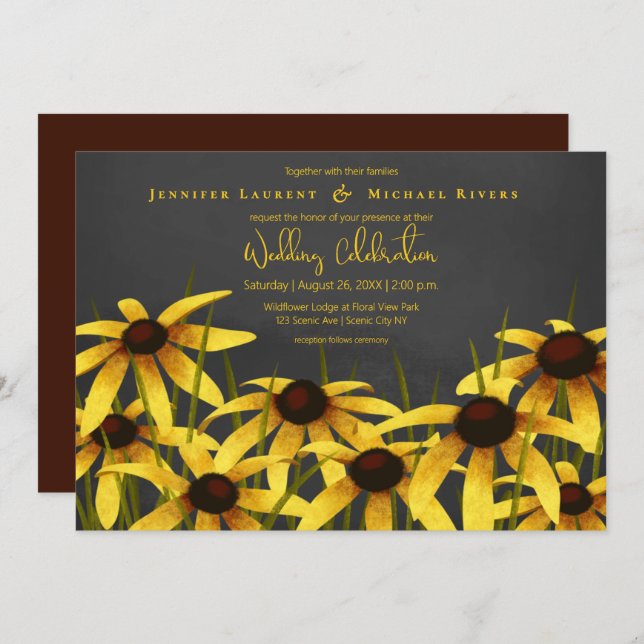 chalk art Black Eyed Susans meadow grass wedding Invitation (Front/Back)