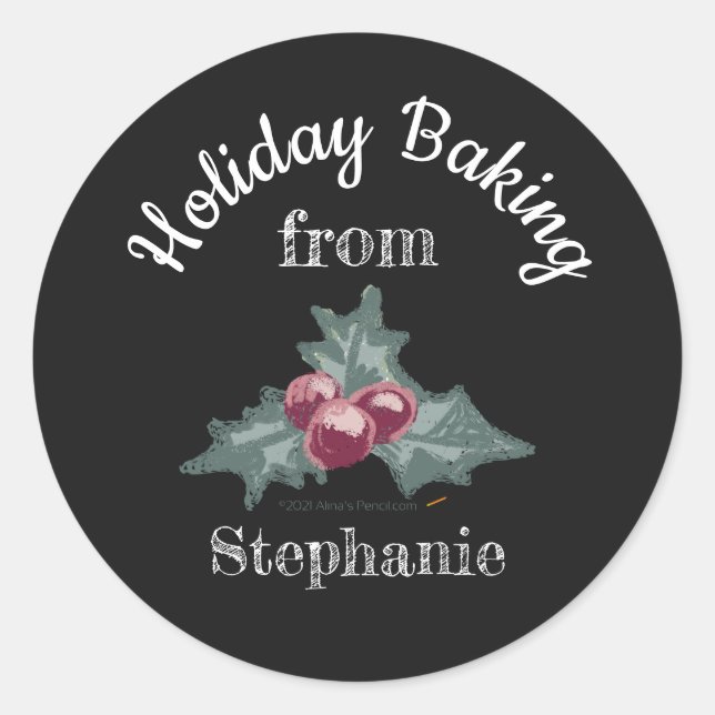 Chalk Art Holly Christmas Baking Homemade Goodies Classic Round Sticker (Front)