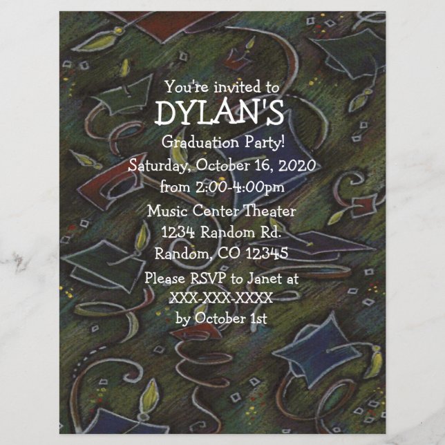 Chalk art theme graduation party flyer invitations (Front)