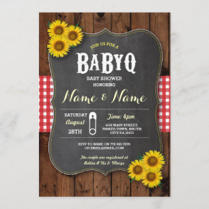 Chalk BaByQ BBQ Baby Shower Red Wood Invite