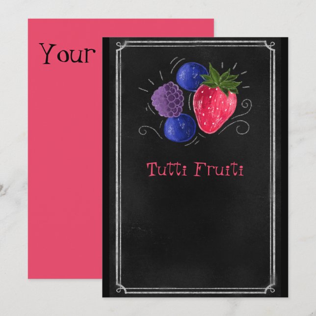 Chalk blackboard strawberry Tuti fruiti    Invitation (Front/Back)