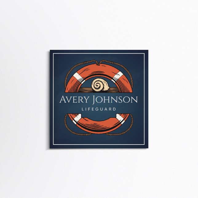 Chalk Blue Lifeguard Life Preserver Ring Modern Square Business Card (Creator Uploaded)