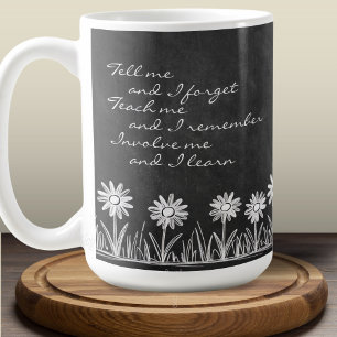 Chalk Board Daisy Doodle Cursive Typography Mug