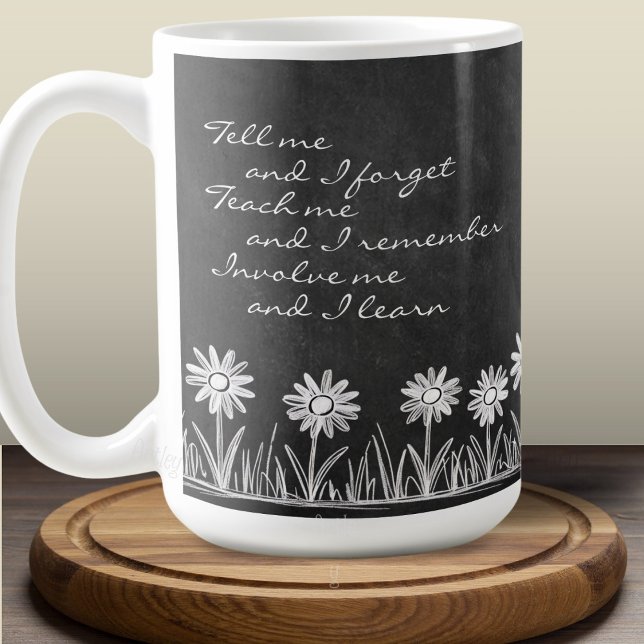 Chalk Board Daisy Doodle Cursive Typography Mug (Creator Uploaded)