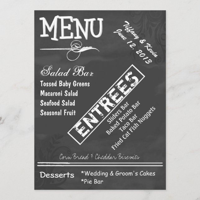 Chalk Board Look Custom Wedding Menu (Front)