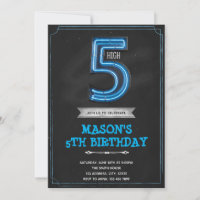 Chalk boy 5th birthday Invitation