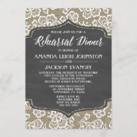 Chalk Burlap and Lace Rehearsal Dinner Invitations