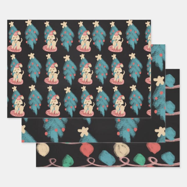 Chalk Christmas Dog Doodles Festive Holiday Wrapping Paper Sheet (Set)